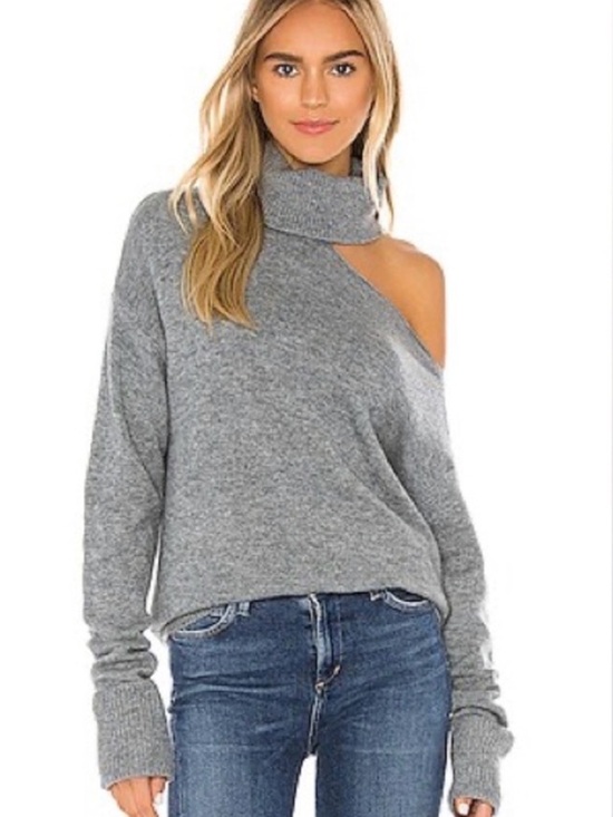 PAIGE Sweaters - PAIGE Raundi Wool Blend Cutout Shoulder Turtleneck Heather Gray Sweater